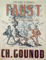 Plakat reklamujący „Faust”, opera Charlesa Gounoda (1818-93) 1875, sztychowany przez T. Lavala